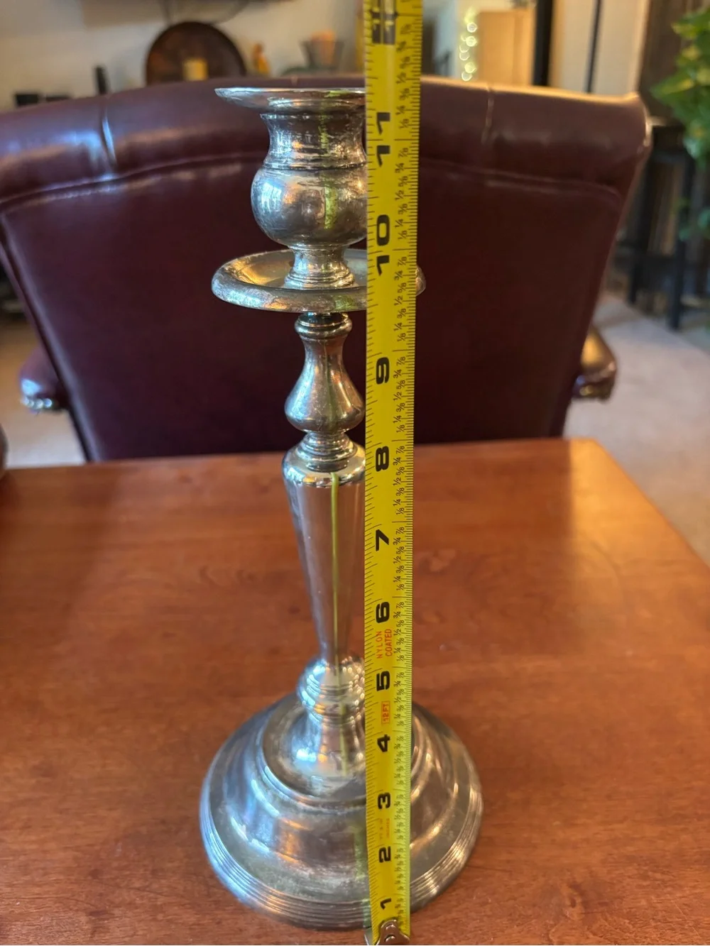 Silver Plated 11” Candlestick with Natural Patina